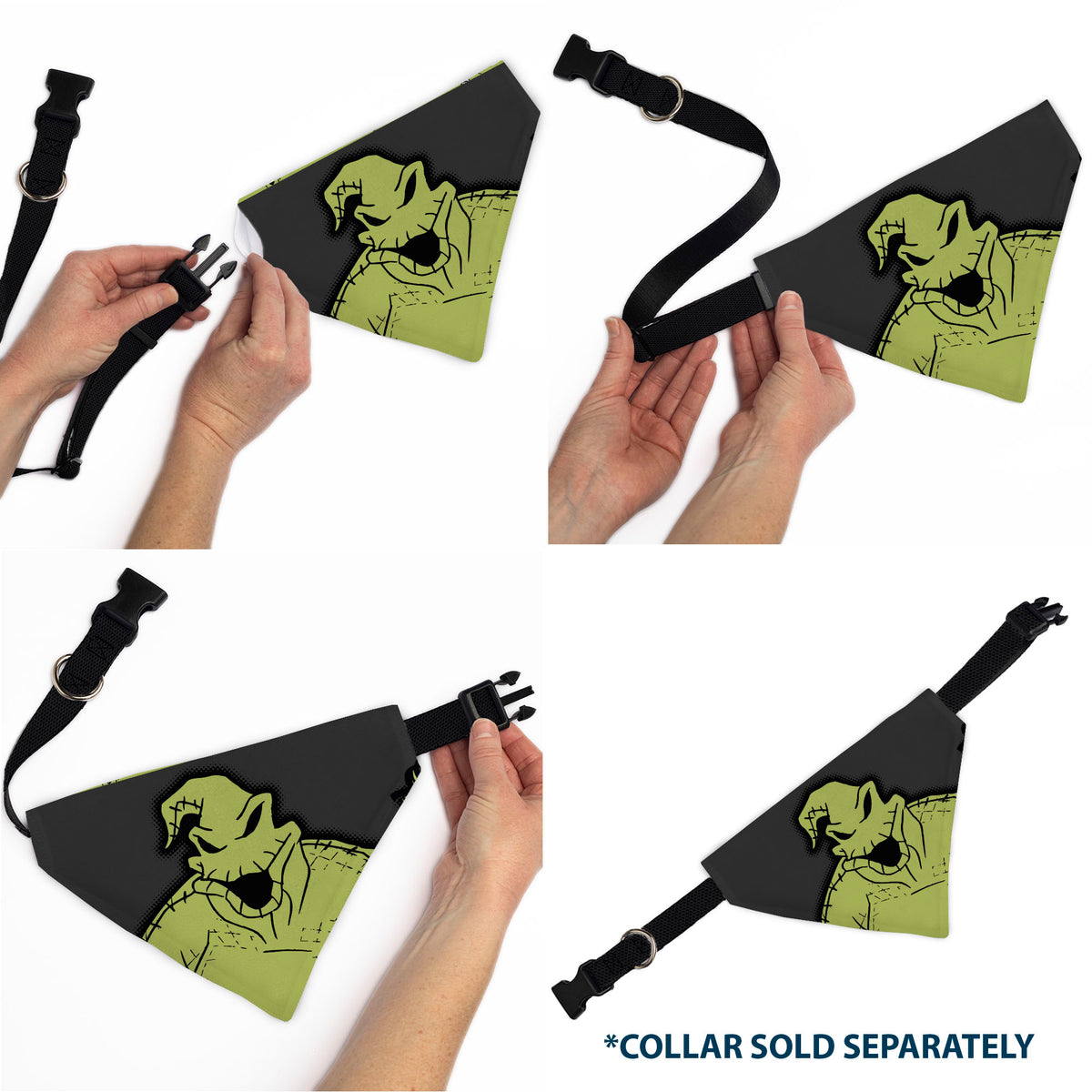 Pet Bandana - The Nightmare Before Christmas OOGIE BOOGIE Pose with Text and Bugs Collage Gray/Lime Green Pet Bandanas Disney