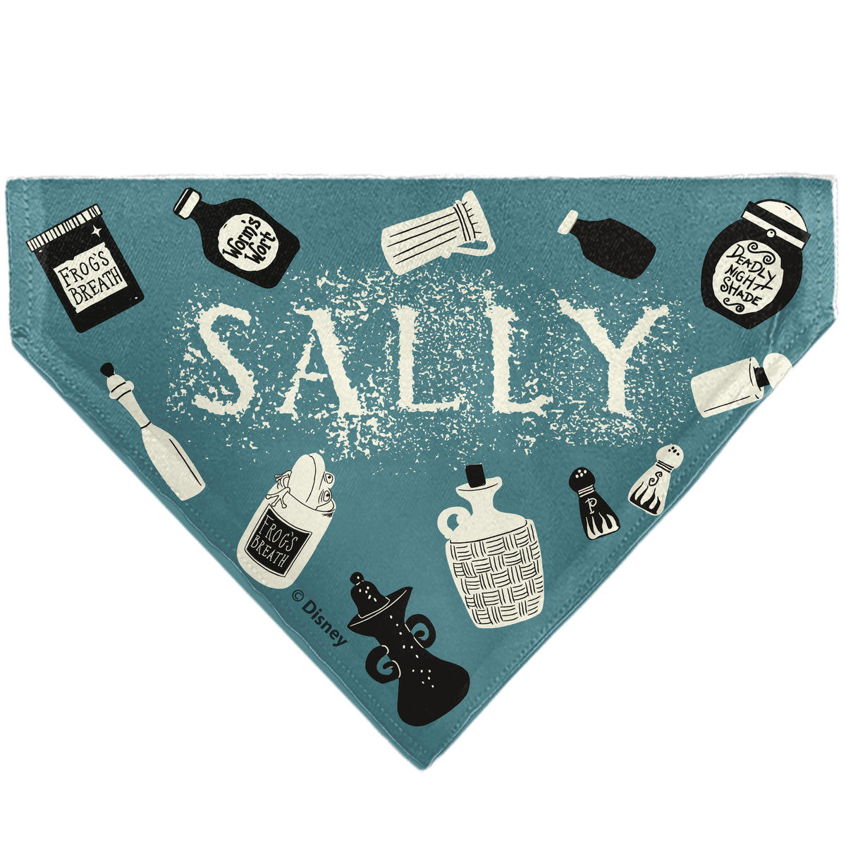 Pet Bandana - The Nightmare Before Christmas SALLY Face with Text and Potions Collage Light Blue Pet Bandanas Disney