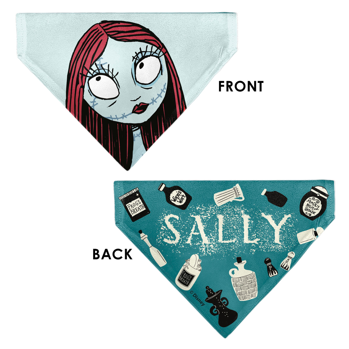 Pet Bandana - The Nightmare Before Christmas SALLY Face with Text and Potions Collage Light Blue Pet Bandanas Disney