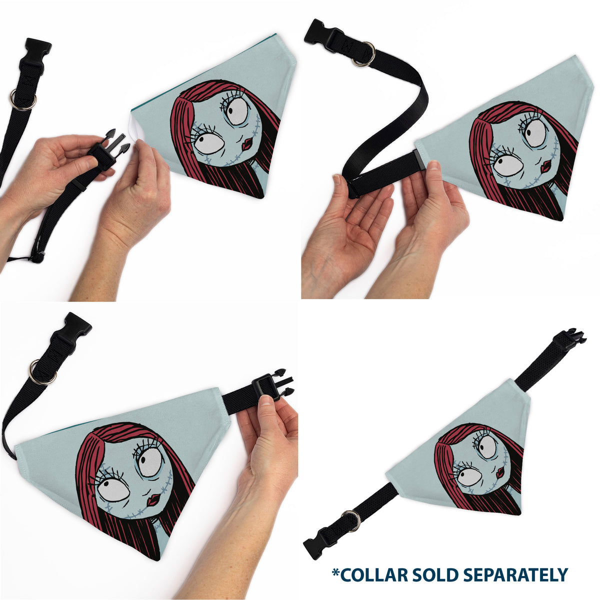 Pet Bandana - The Nightmare Before Christmas SALLY Face with Text and Potions Collage Light Blue Pet Bandanas Disney
