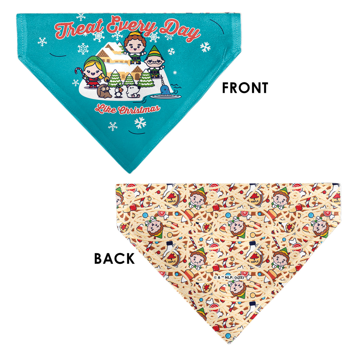 Pet Bandana - Elf TREAT EVERYDAY LIKE CHRISTMAS Buddy and Friends Pose Blue Pet Bandanas Elf