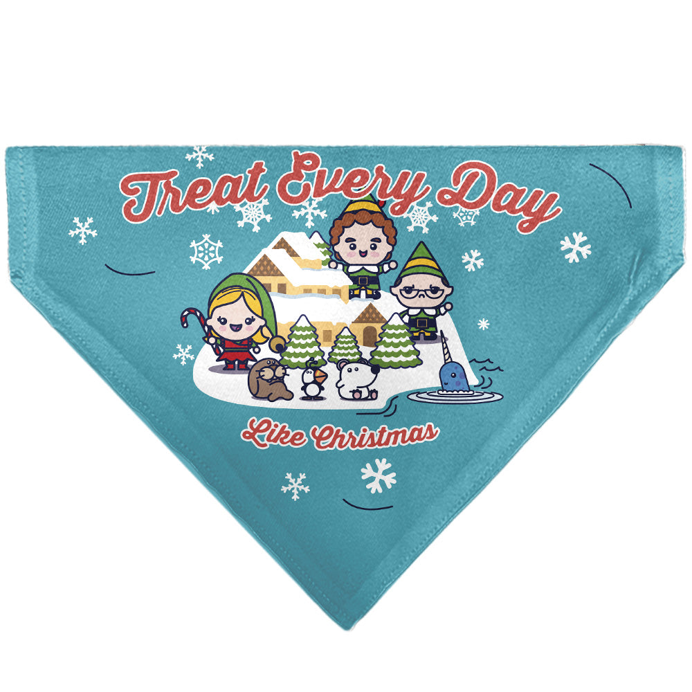 Pet Bandana - Elf TREAT EVERYDAY LIKE CHRISTMAS Buddy and Friends Pose Blue Pet Bandanas Elf