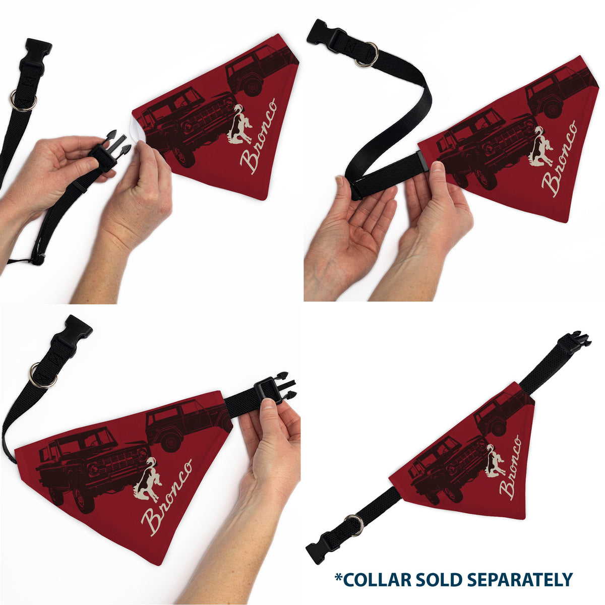 Pet Bandana - Ford Vintage Bronco Logo and Silhouette Red/Black/White Pet Bandanas Ford