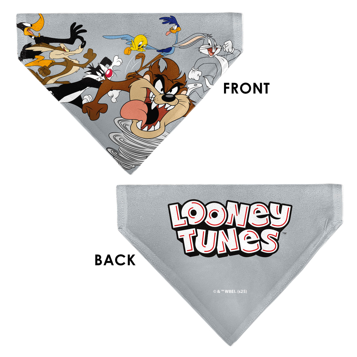 Pet Bandana - LOONEY TUNES Seven Character Running Pose Gray Pet Bandanas Looney Tunes