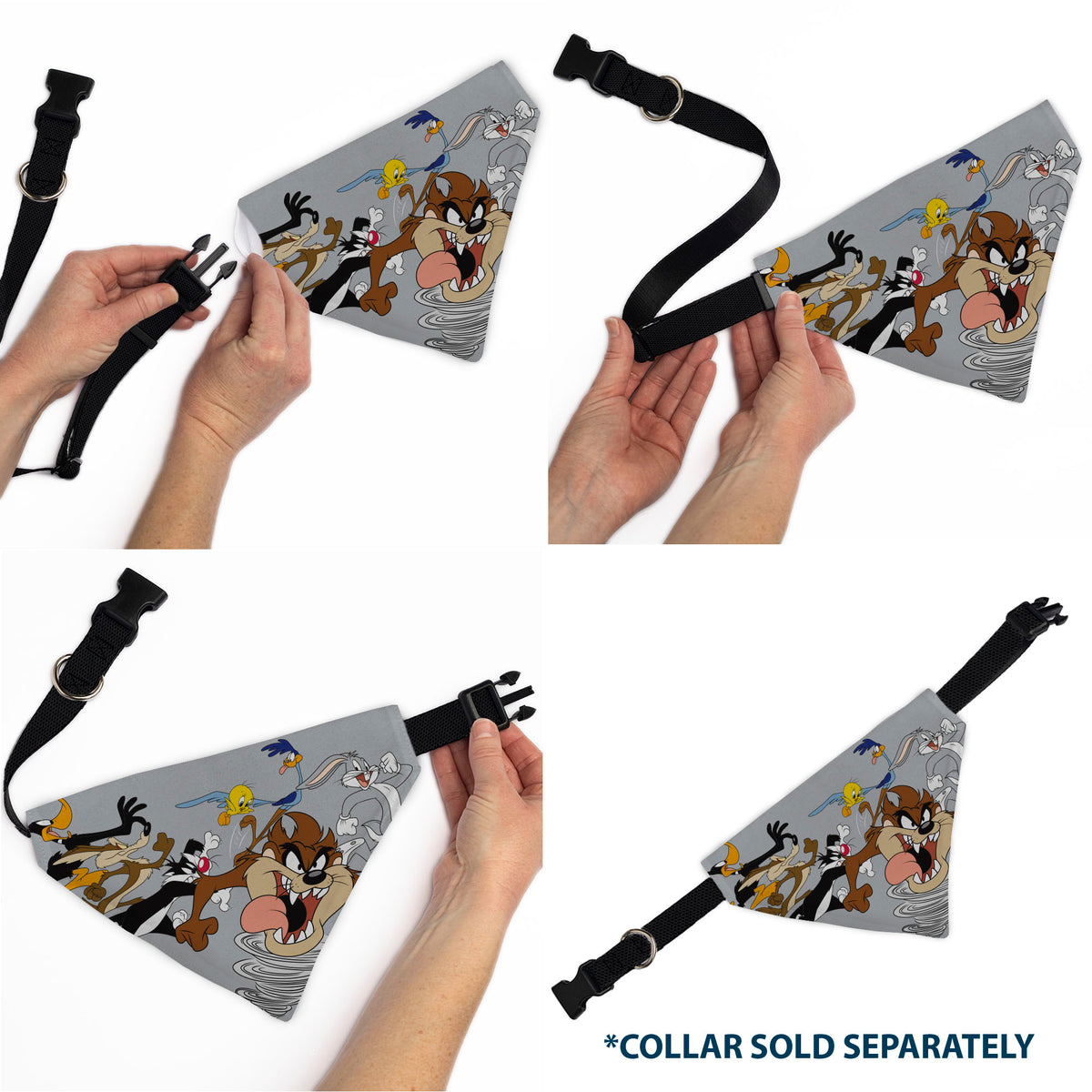 Pet Bandana - LOONEY TUNES Seven Character Running Pose Gray Pet Bandanas Looney Tunes