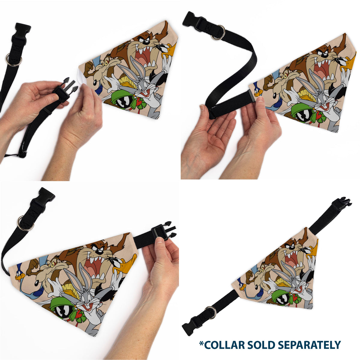 Pet Bandana - LOONEY TUNES Six Character Stack Pose Beige Pet Bandanas Looney Tunes