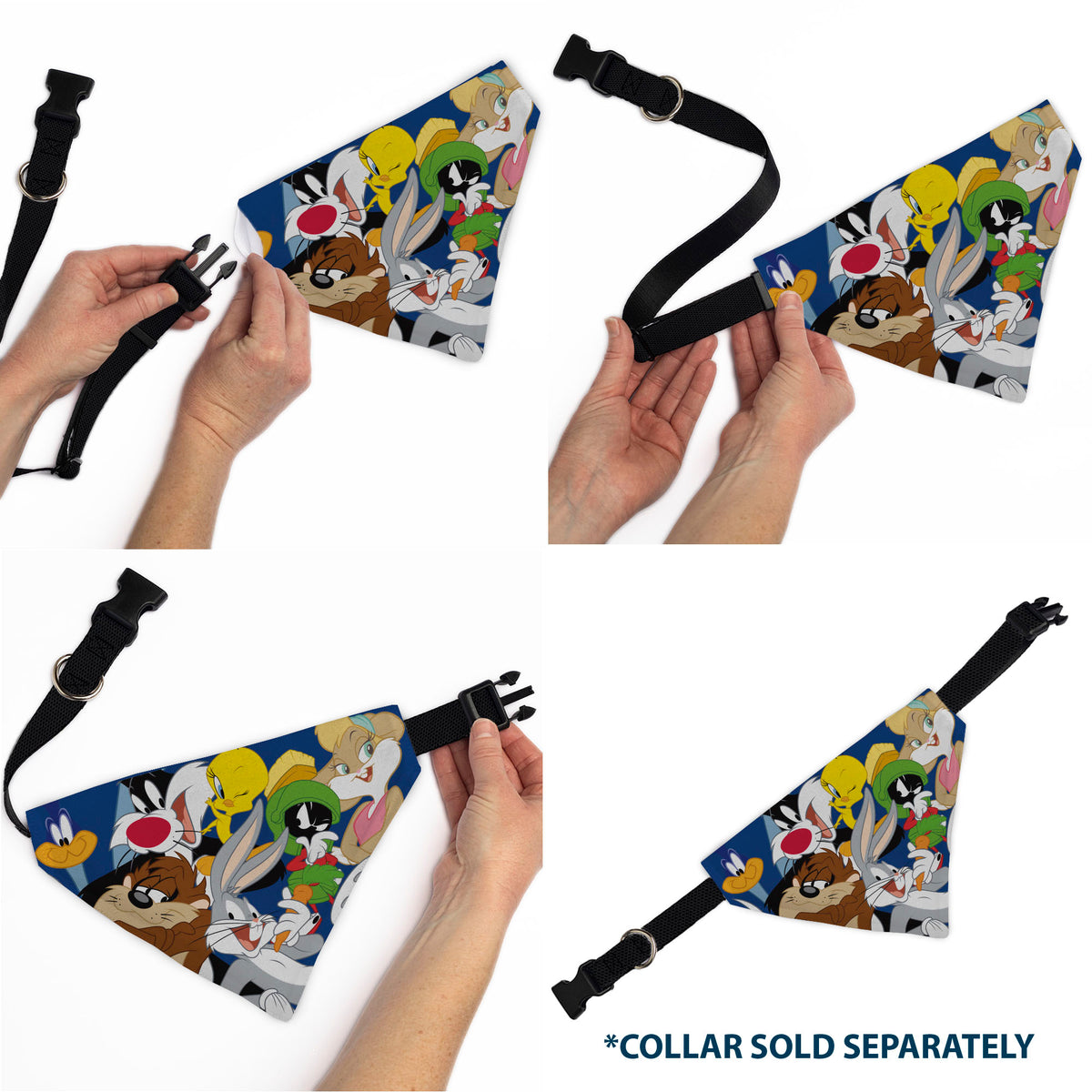 Pet Bandana - LOONEY TUNES Seven Character Stack Pose Blue Pet Bandanas Looney Tunes