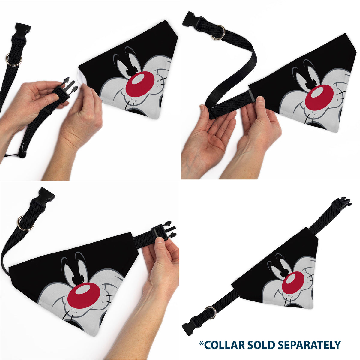 Pet Bandana - LOONEY TUNES Sylvester the Cat Face Close-Up Black Pet Bandanas Looney Tunes
