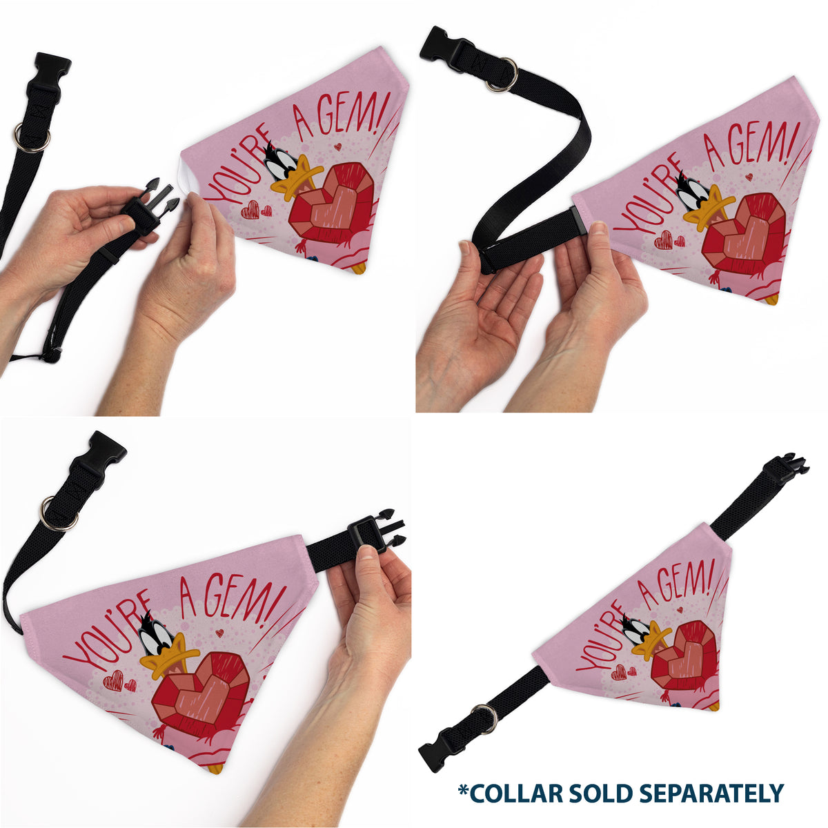 Pet Bandana - Daffy Duck YOU'RE A GEM Heart Pose and Title Logo Pink Pet Bandanas Looney Tunes