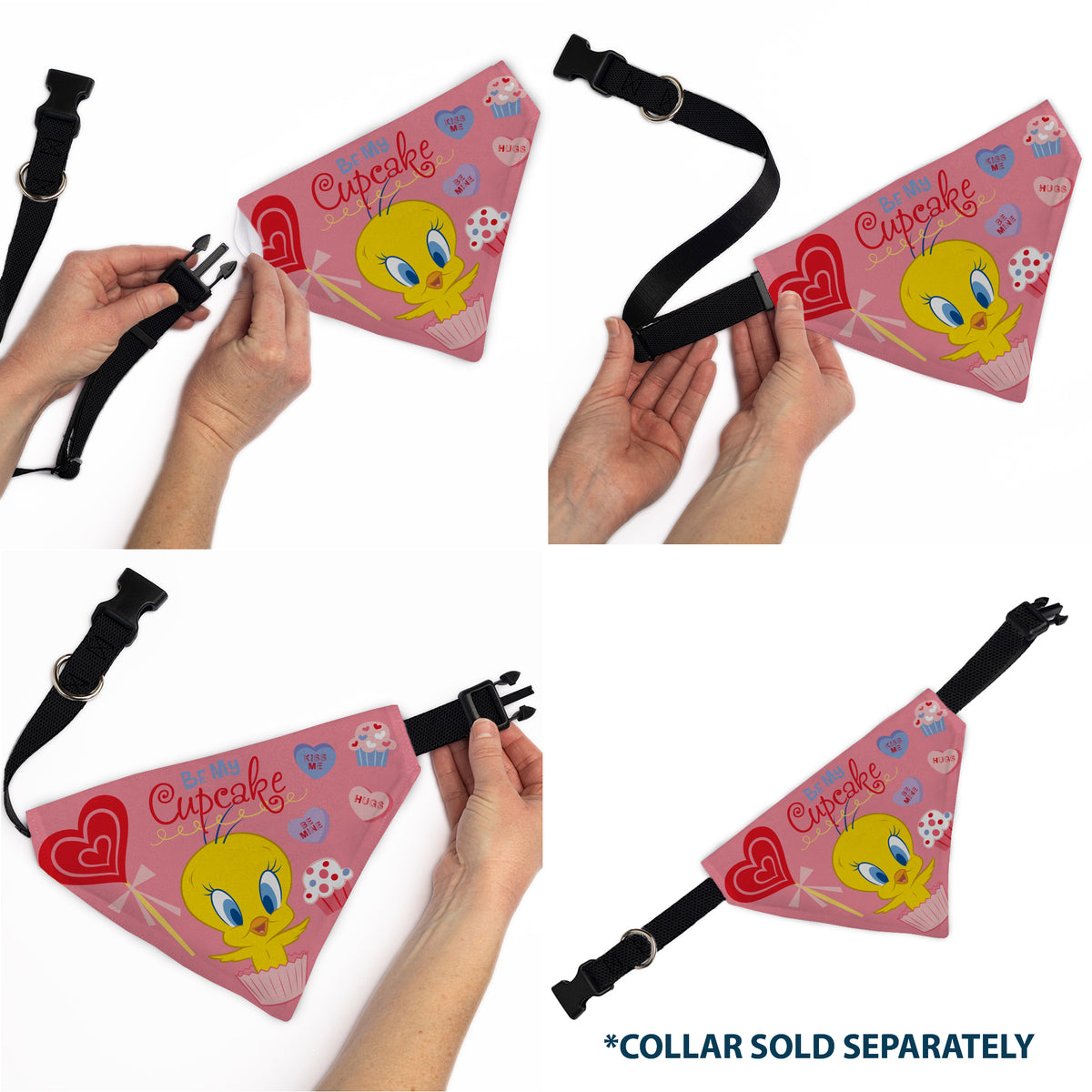 Pet Bandana - Tweety Bird BE MY CUPCAKE Sweets Pose and Title Logo Pink Pet Bandanas Looney Tunes