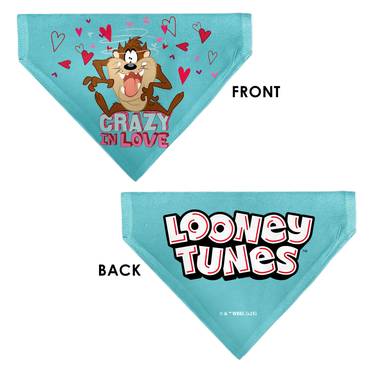 Pet Bandana - Taz Tasmanian Devil CRAZY IN LOVE Heart Pose and Title Logo Blue Pet Bandanas Looney Tunes