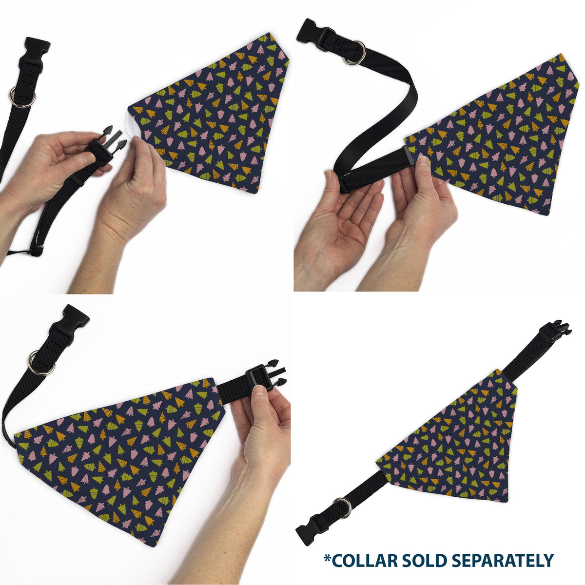 Pet Bandana - Holiday Christmas Trees Collage Navy/Multi Color Pet Bandanas Buckle-Down