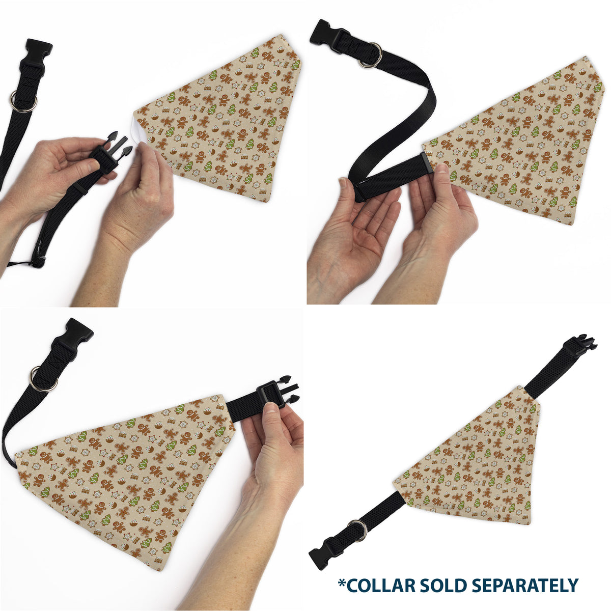 Pet Bandana - Holiday Decorated Gingerbread Cookies Collage Tan Pet Bandanas Buckle-Down