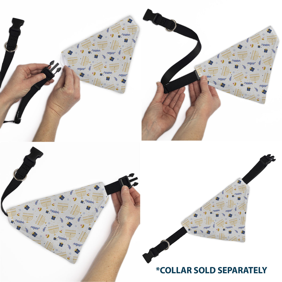 Pet Bandana - Holiday Hanukkah Menorah and Gifts Collage White Pet Bandanas Buckle-Down