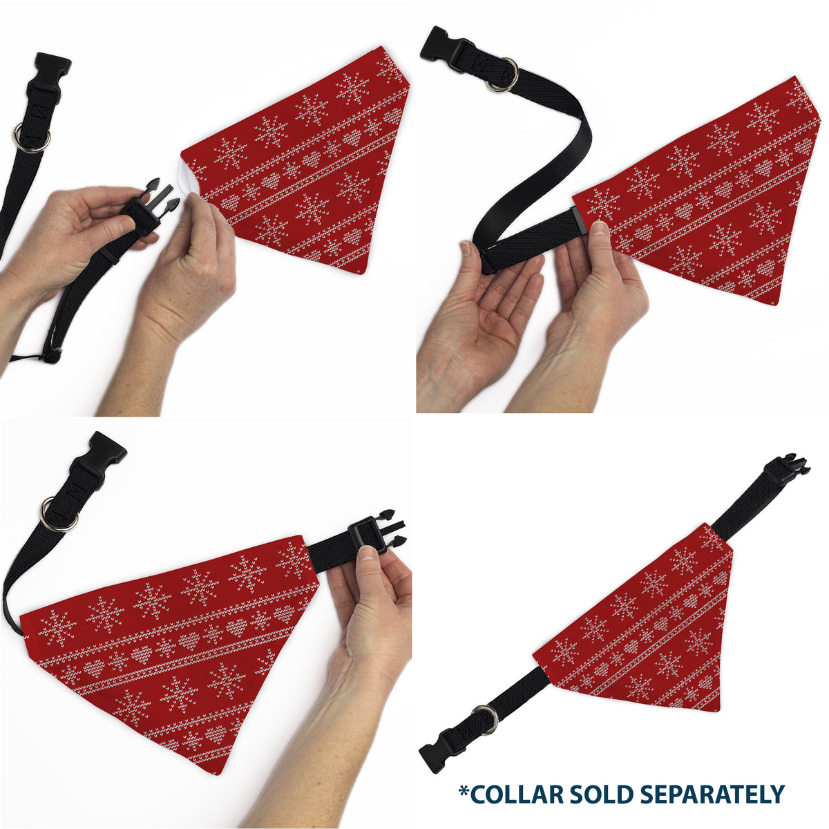 Pet Bandana - Holiday Sweater Stitch Hearts and Snowflakes Red/White Pet Bandanas Buckle-Down