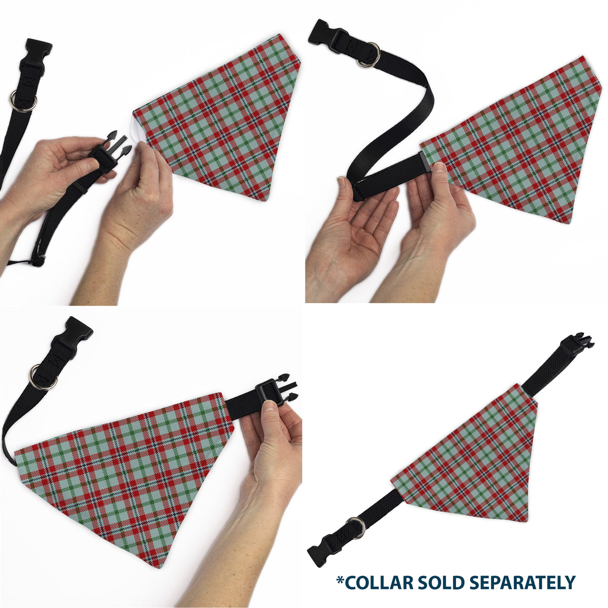 Pet Bandana - Holiday Pajama Plaid Beige/Red/Green Pet Bandanas Buckle-Down