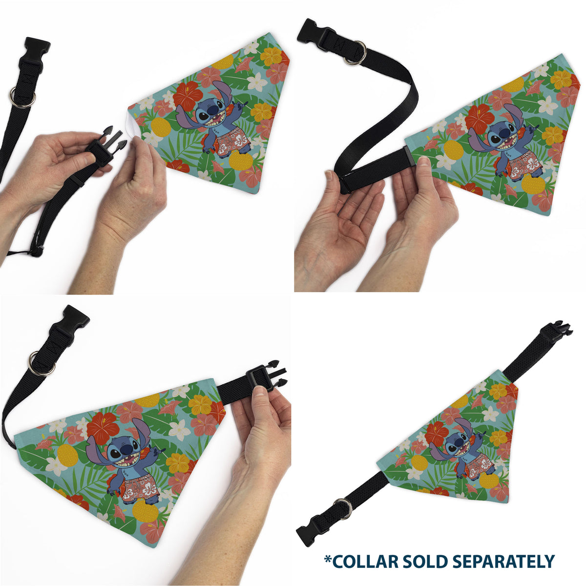 Pet Bandana - Lilo & Stitch Stitch Hang Loose Pose Floral Collage Blue Pet Bandanas Disney