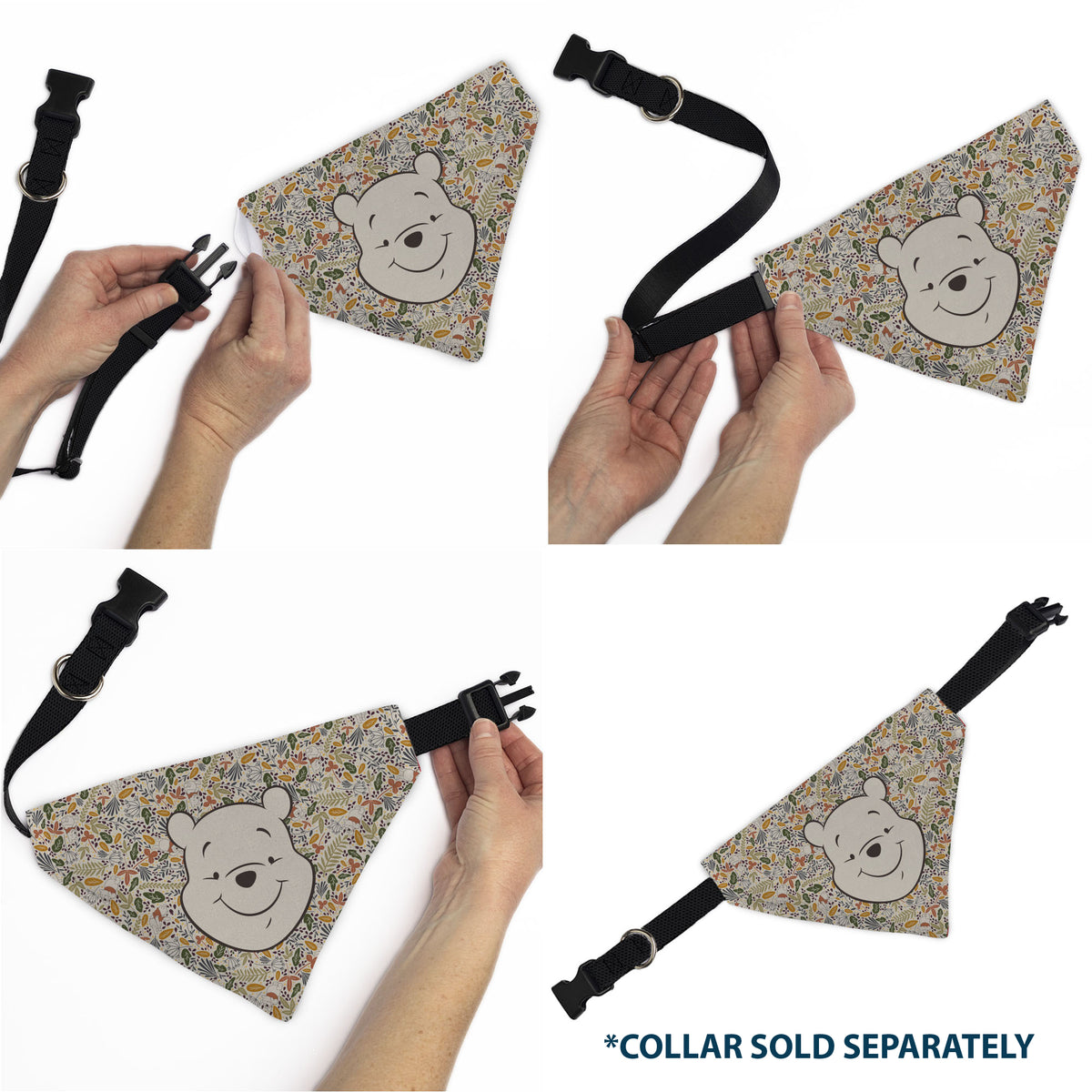 Pet Bandana - Winnie the Pooh Smiling Face/Foliage Collage Beige/Green/Orange/Yellow Pet Bandanas Disney