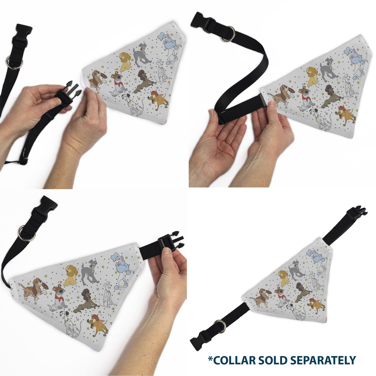 Pet Bandana - Disney Dogs 9-Dog Group Collage/Stars White/Black/Yellow Pet Bandanas Disney