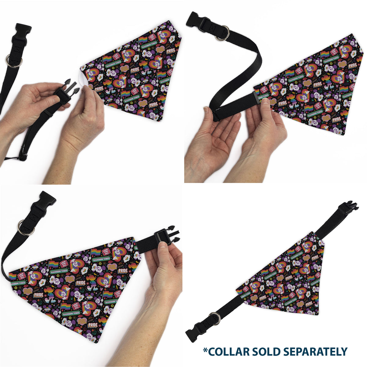 Pet Bandana - Mickey Mouse Pride Poses Rainbow Collage Black Pet Bandanas Disney