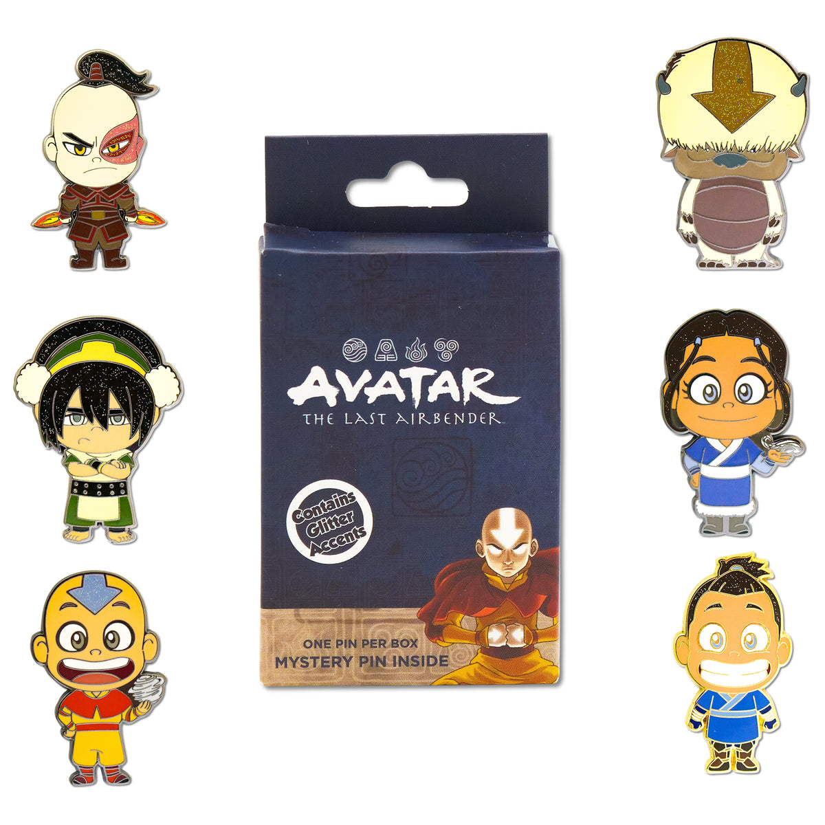 Nickelodeon Avatar: The Last Airbender Mystery Enamel Pin Blind Box Series, Aang and Momo, Appa, Katara, Sokka, Toph Beifong, or Zuko Blind Box Pins Nickelodeon
