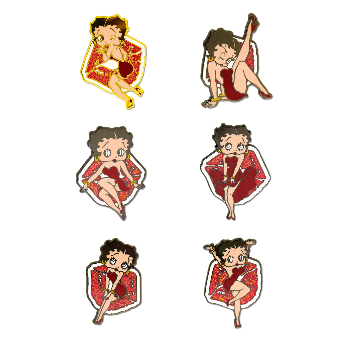 Betty Boop Mystery Enamel Pin Blind Box Series, Wink Pose, High Kick Pose, Sitting Pose, Dress Flare Pose, Hands on Knees Pose, or Arms Up Pose Blind Box Pins Betty Boop