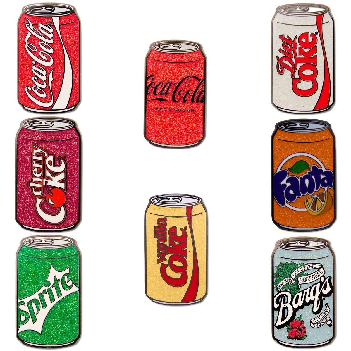 Coca-Cola Soft Drink Cans Mystery Enamel Pin Blind Box Series, Coca-Cola, Coca-Cola Cherry, Coca-Cola Vanilla, Coca-Cola Zero Sugar, Diet Coke, Sprite, Fanta Orange, or Barq's Root Beer Blind Box Pins Coca-Cola