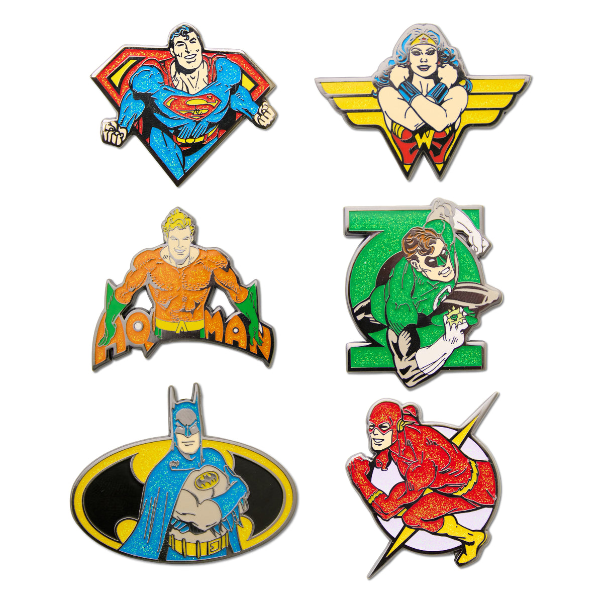 DC Comics Mystery Enamel Pin Blind Box Series, Aquaman, Batman, Flash, Green Lantern, Superman, or Wonder Woman Blind Box Pins DC Comics