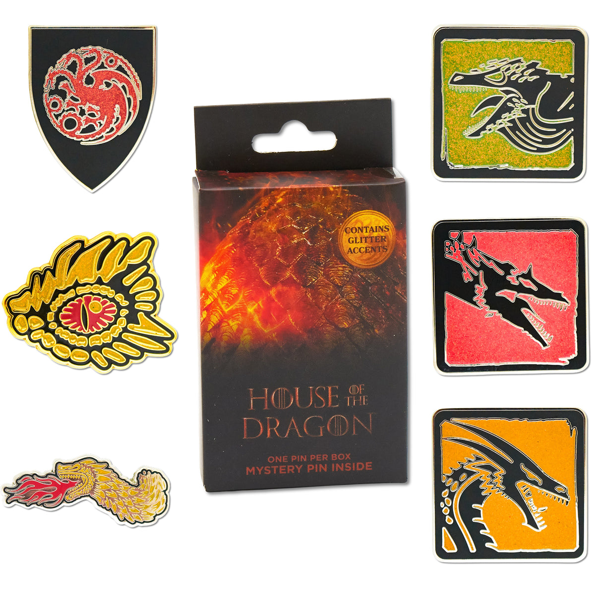 House of the Dragon Mystery Enamel Pin Blind Box Series, Dragon's Fire, Vhagar, Caraxes, Syrax, Dragon Eye, or Targaryen Sigil Blind Box Pins House of the Dragon