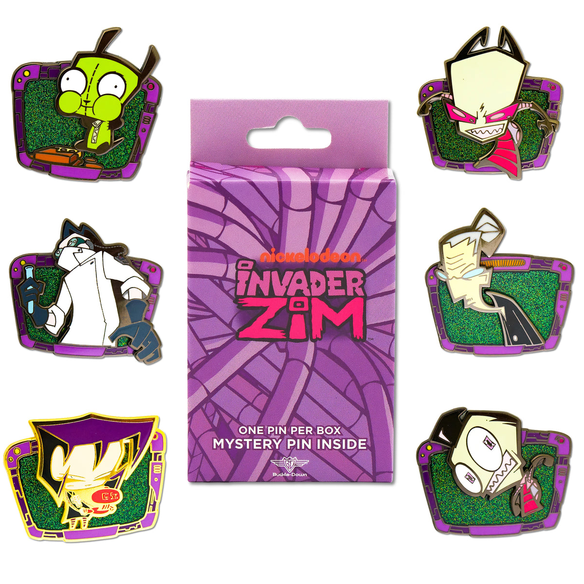Invader Zim TV Frame Mystery Enamel Pin Blind Box Series, GIR, Zim, Ms. Bitters, Gaz, Zim Human, or Professor Membrane Blind Box Pins Invader Zim