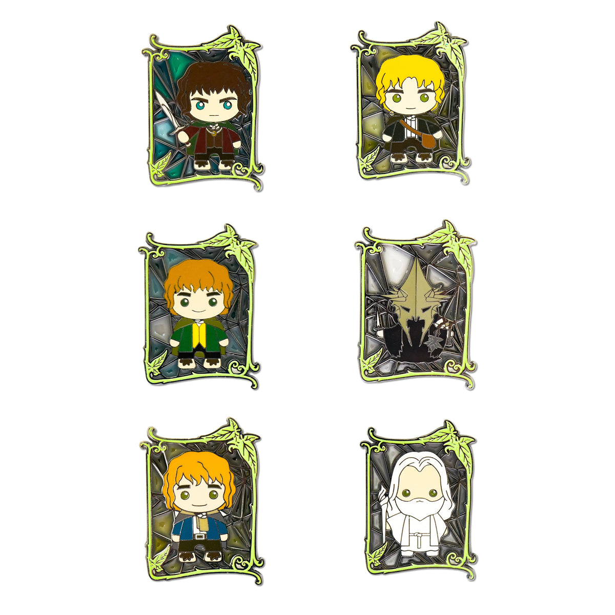 The Lord of the Rings Stained Glass Mystery Enamel Pin Blind Box Series, Pippin, Samwise, The Witch-King of Angmar, Gandalf, Merry or Frodo Blind Box Pins The Lord of the Rings