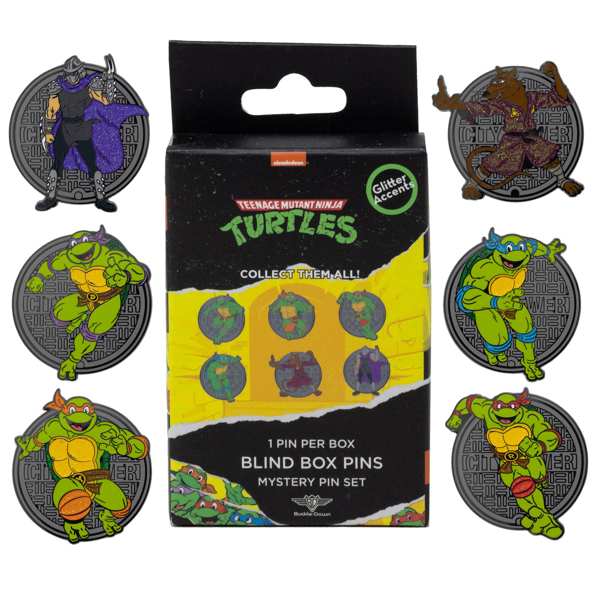 Ninja Turtles Mystery Enamel Pin Blind Box Series, Donatello, Michaelangelo, Raphael, Leonardo, Splinter, or Shredder Blind Box Pins Nickelodeon