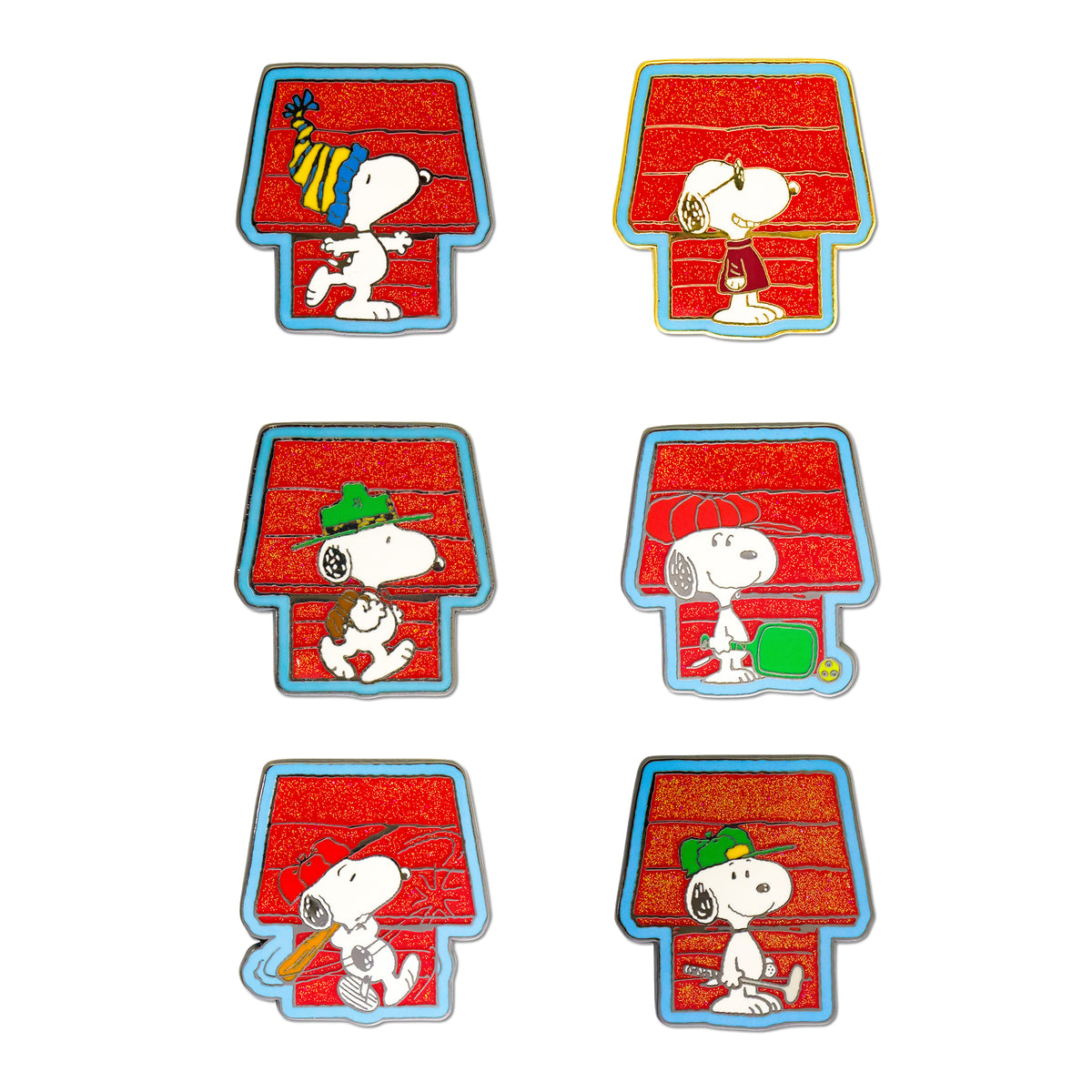 Peanuts Snoopy Dog House Mystery Enamel Pin Blind Box Series, Ice Skating, Joe Cool, Beagle Scout, Pickleball, Baseball, or Golf Blind Box Pins Peanuts