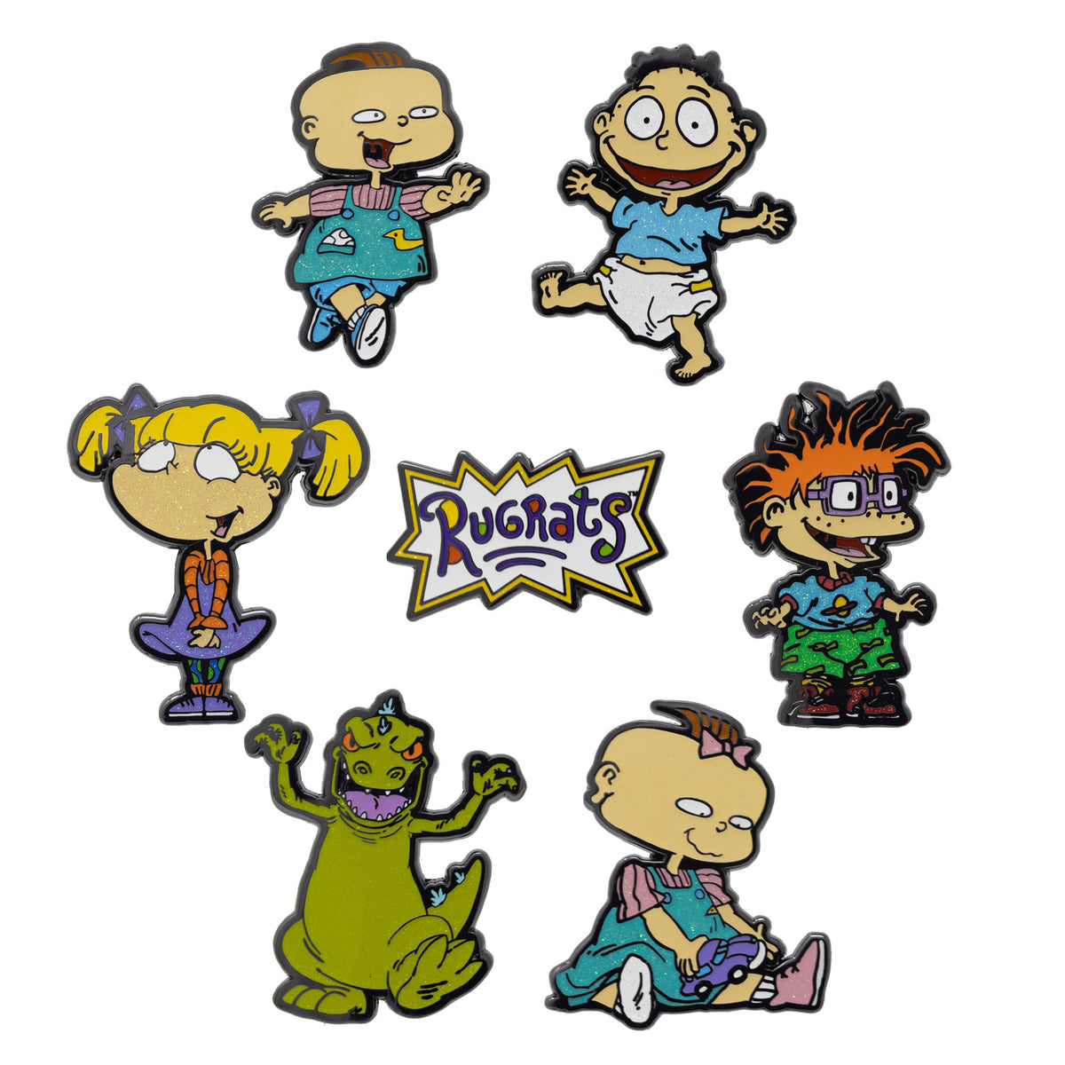 Rugrats Mystery Enamel Pin Blind Box Series, Tommy Pickles, Chuckie Finster, Angelica Pickles, Phil DeVille, Lil DeVille, Reptar, or the Rugrats Title Logo Blind Box Pins Nickelodeon