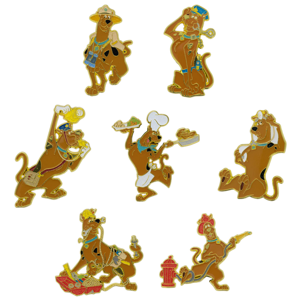 Scooby Doo Mystery Enamel Pin Blind Box Series, Scooby Doo as a Doctor, Detective, Policeman, Safari Adventurer, Chef, Construction Worker, or Firefighter Blind Box Pins Hanna Barbera