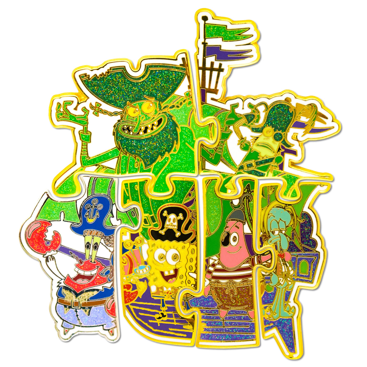 SpongeBob SquarePants Flying Dutchman Puzzle Mystery Enamel Pin Blind Box Series, SpongeBob, Patrick, Squidward, Mr. Krabs, Flying Dutchman, or Plankton Blind Box Pins SpongeBob SquarePants