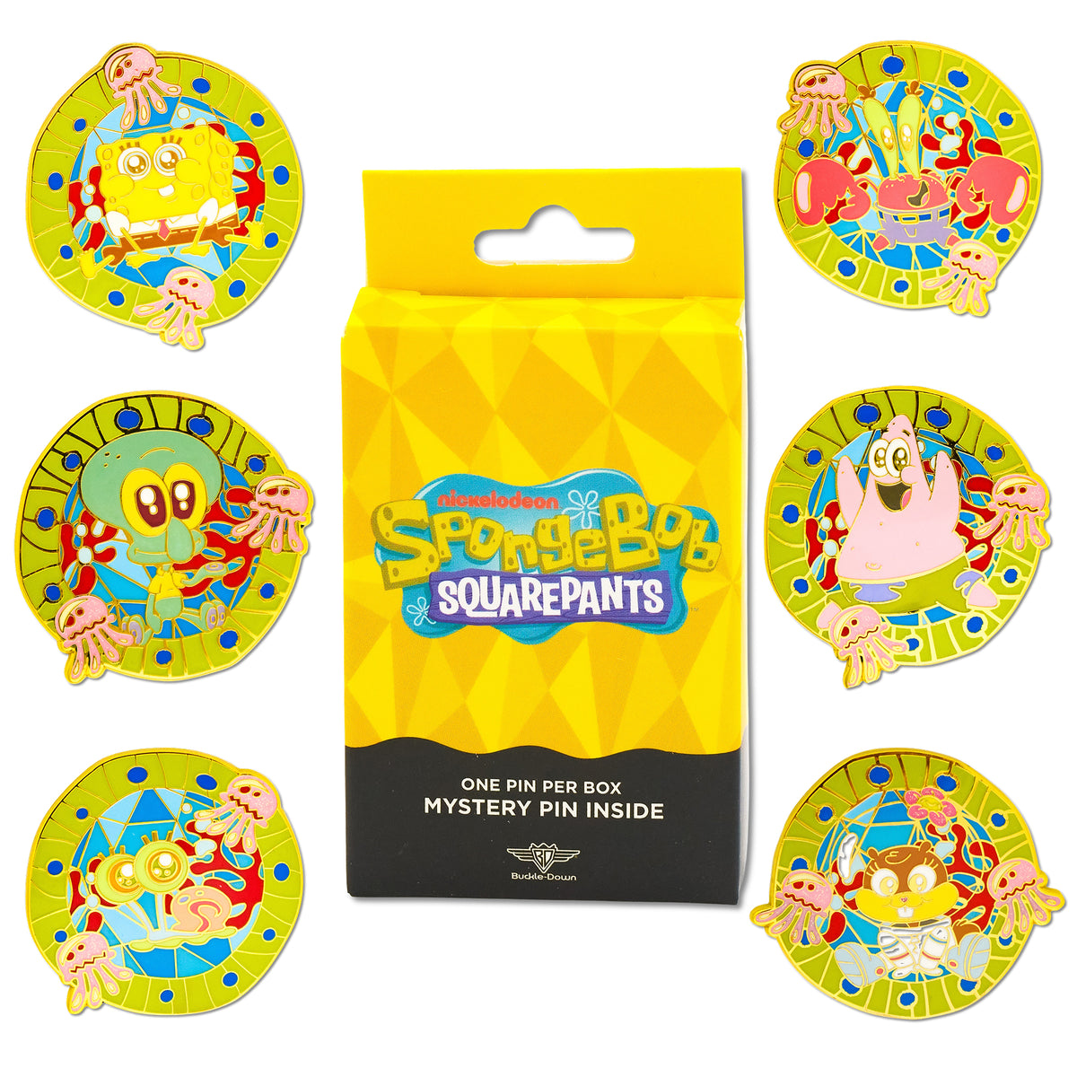 SpongeBob SquarePants Glow in the Dark Mystery Enamel Pin Blind Box Series, SpongeBob, Patrick, Squidward, Mr. Krabs, Gary, or Sandy Blind Box Pins SpongeBob SquarePants