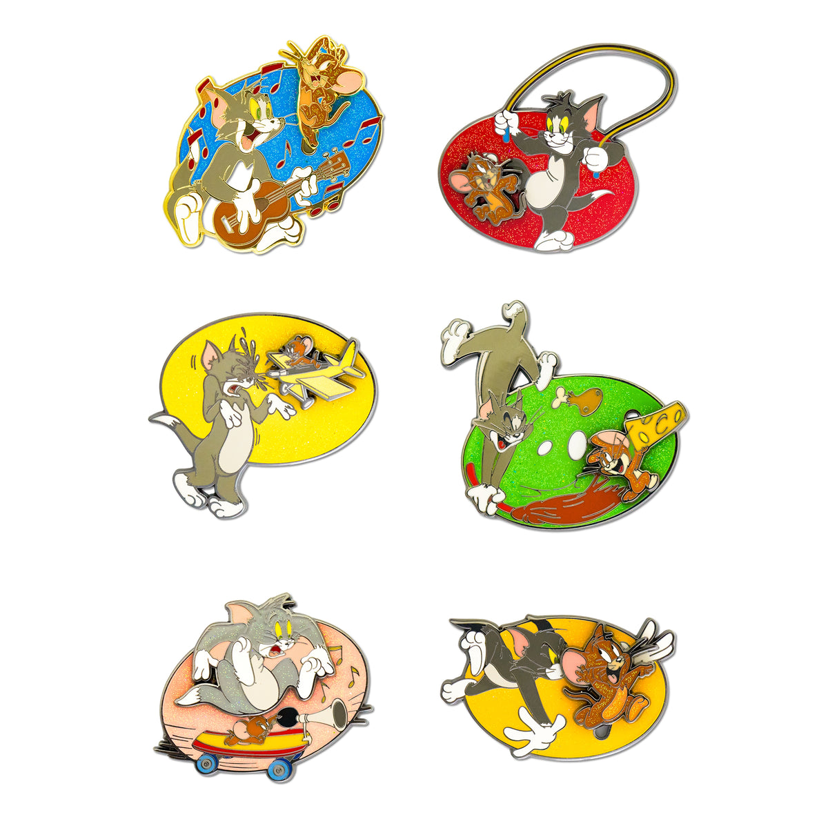 Tom and Jerry Interactive Mystery Enamel Pin Blind Box Series, Music, Jump Rope, Airplane, Cheese, Skateboard, or Chasing Blind Box Pins Hanna Barbera