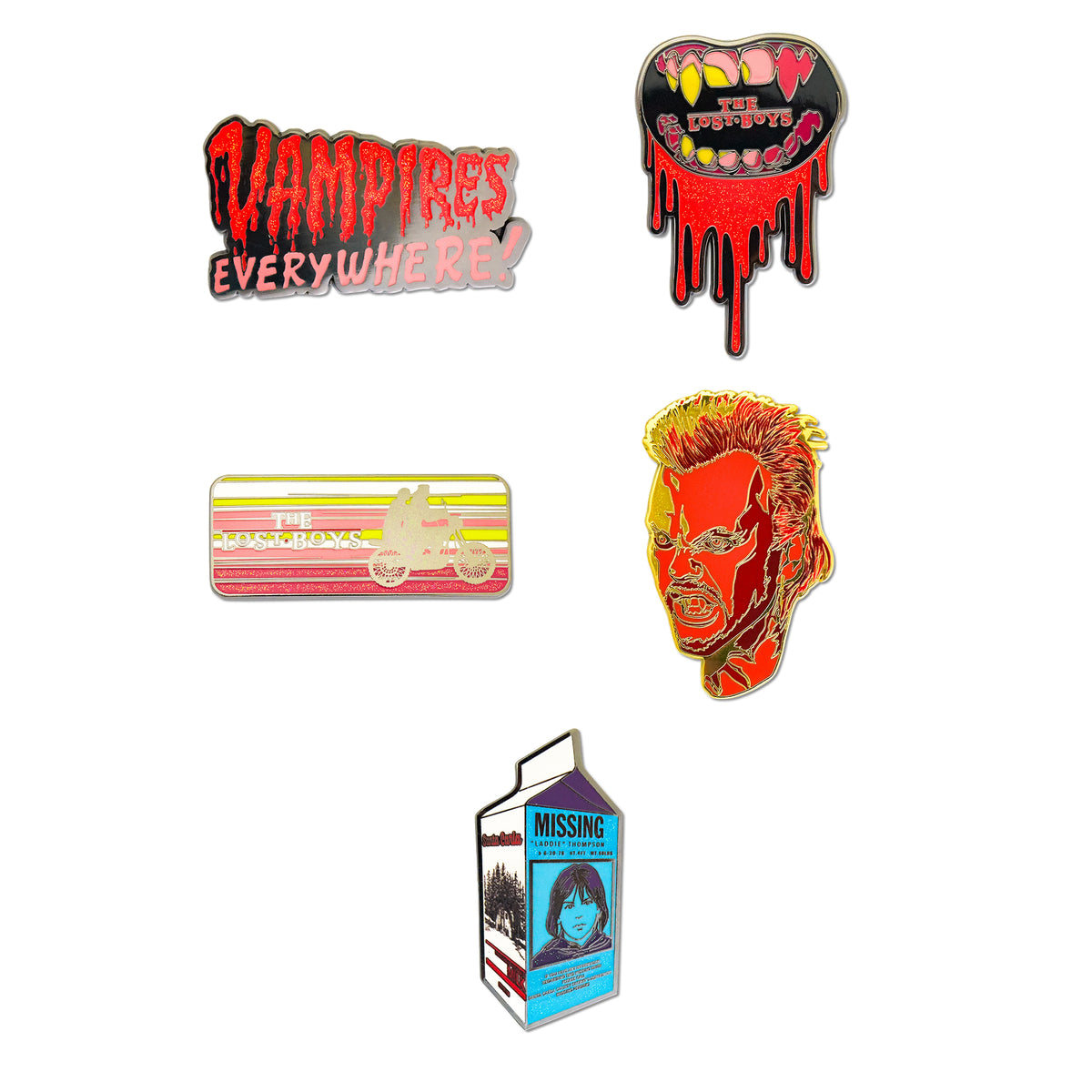 The Lost Boys Mystery Enamel Pin Blind Box Series, Vampires Everywhere, Teeth, Motorcycle Title Logo, Milk Carton, or David Blind Box Pins The Lost Boys