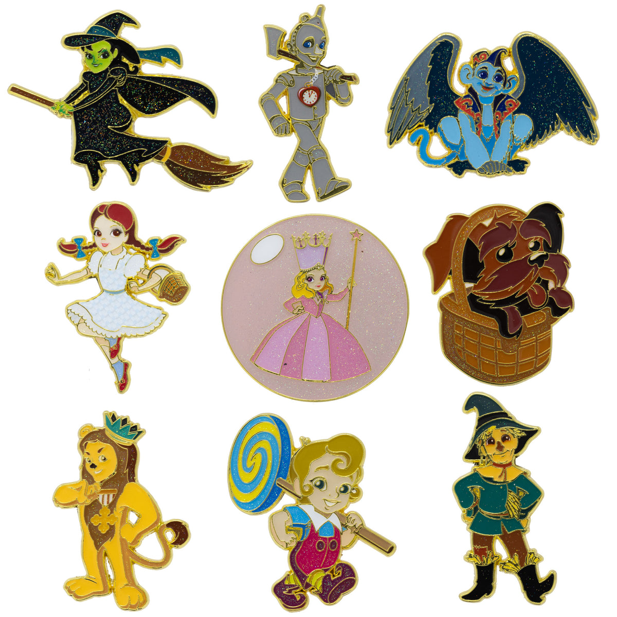 The Wizard of Oz Mystery Enamel Pin Blind Box Series, Dorothy, Toto, Scarecrow, Tin Man, Cowardly Lion, Wicked Witch, Flying Monkey, Glinda, or a Munchkin Blind Box Pins The Wizard of Oz