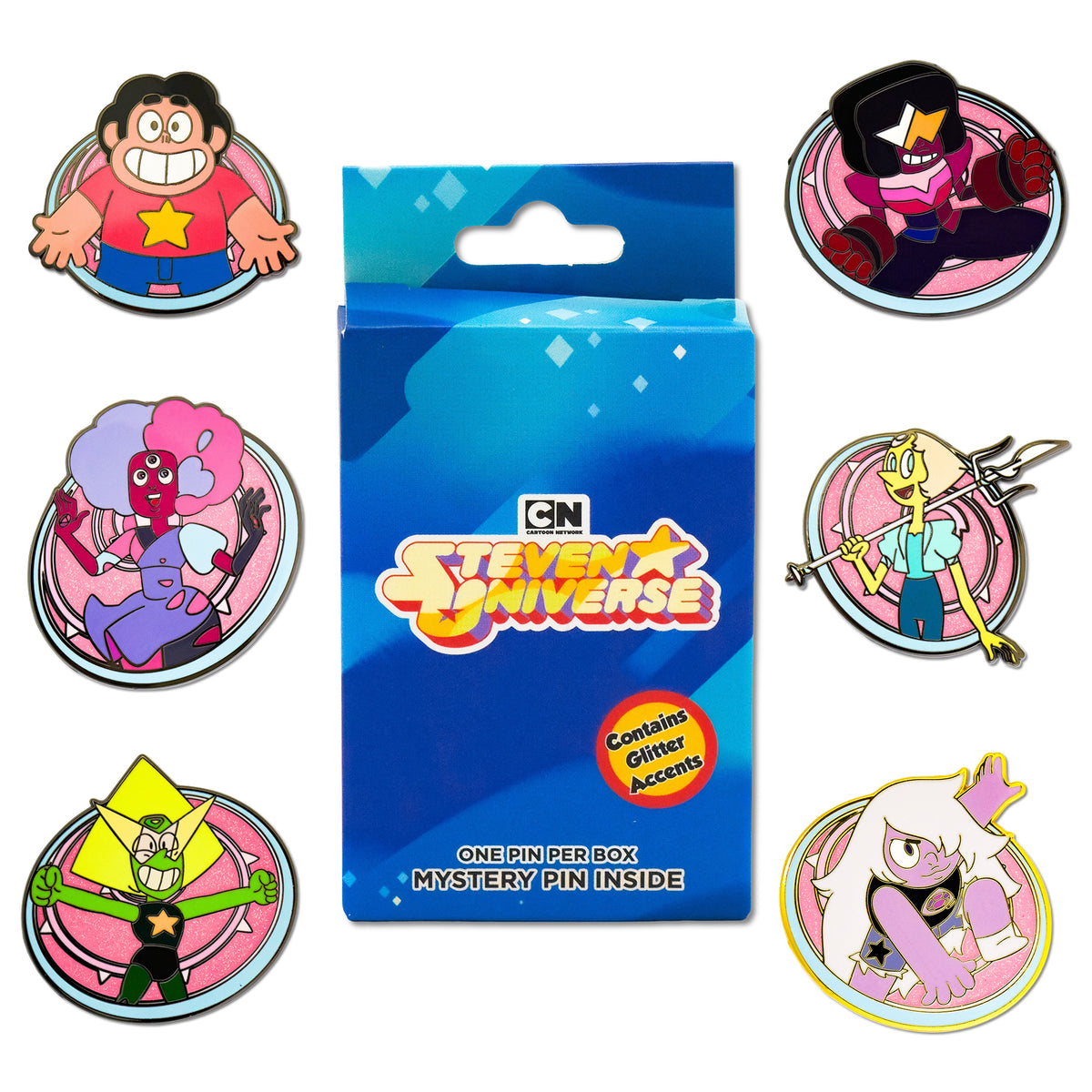Steven Universe Shield Poses Mystery Enamel Pin Blind Box Series, Steven Universe, Garnet, Reset Garnet, Pearl, Peridot, or Amethyst Blind Box Pins Steven Universe
