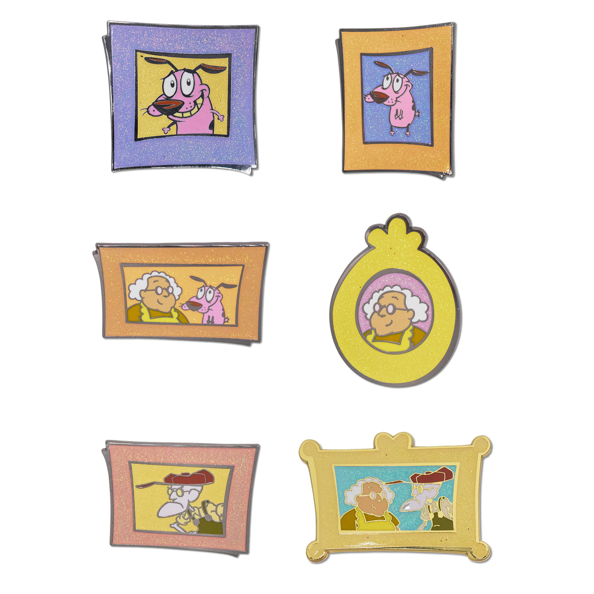 Courage the Cowardly Dog Mystery Enamel Pin Blind Box Portrait Series, Courage Worried, Eustace, Muriel, Muriel and Courage, Muriel and Eustace, or Courage Smiling Blind Box Pins Courage the Cowardly Dog