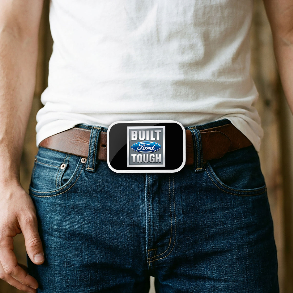 Built Ford Tough FCG Black Gray Blue - Chrome Rock Star Buckle Belt Buckles Ford