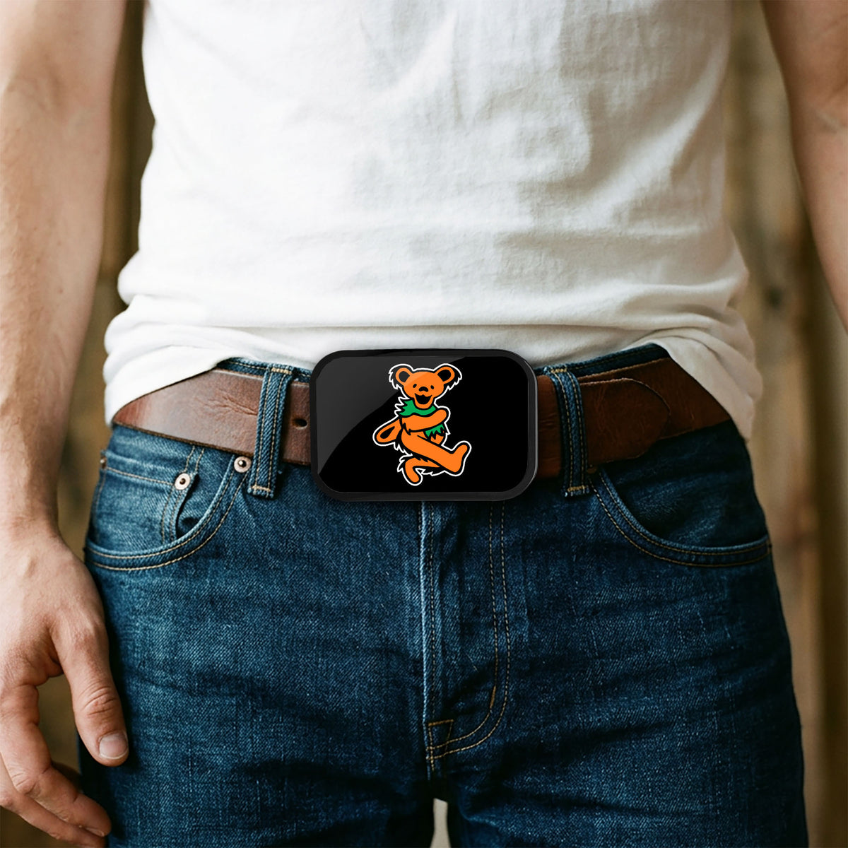Dancing Bear FCG Black/Orange - Black Rock Star Buckle Belt Buckles Grateful Dead