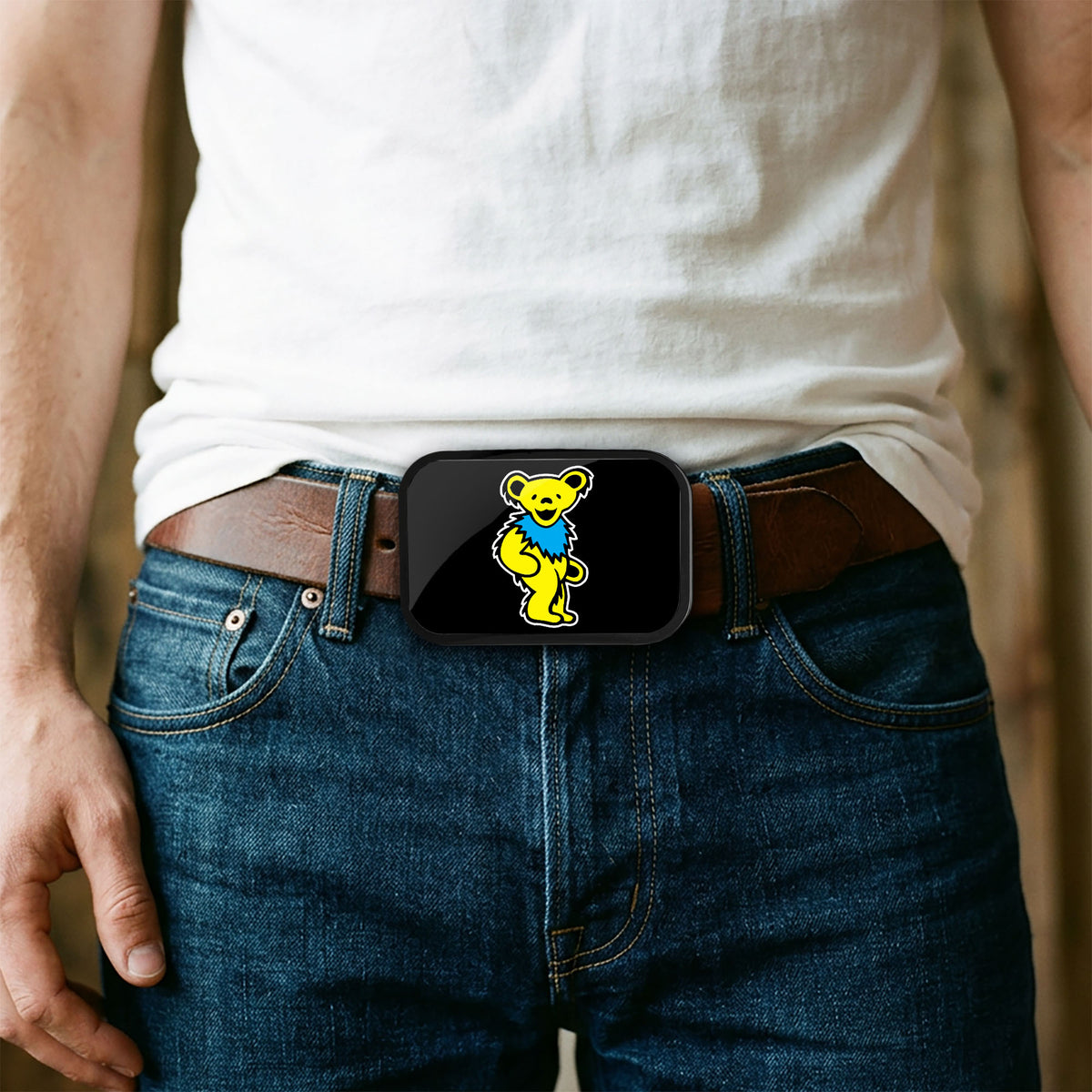 Dancing Bear FCG Black/Yellow - Black Rock Star Buckle Belt Buckles Grateful Dead