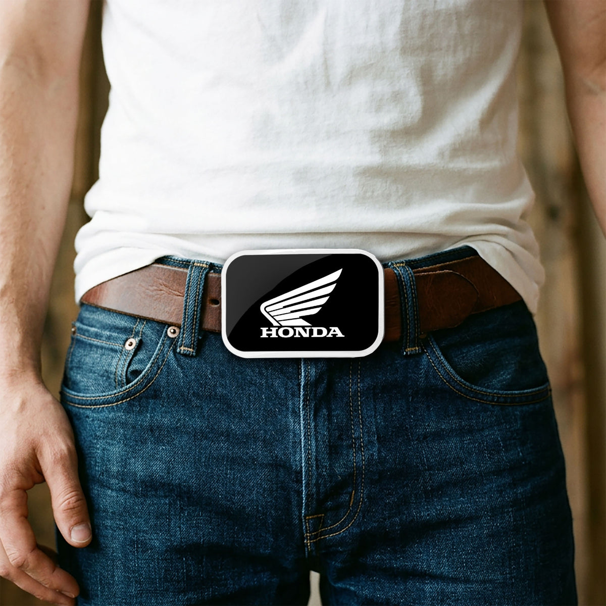 HONDA Motorcycle Framed FCG Black/White - Chrome Rock Star Buckle Belt Buckles Honda Motorsports