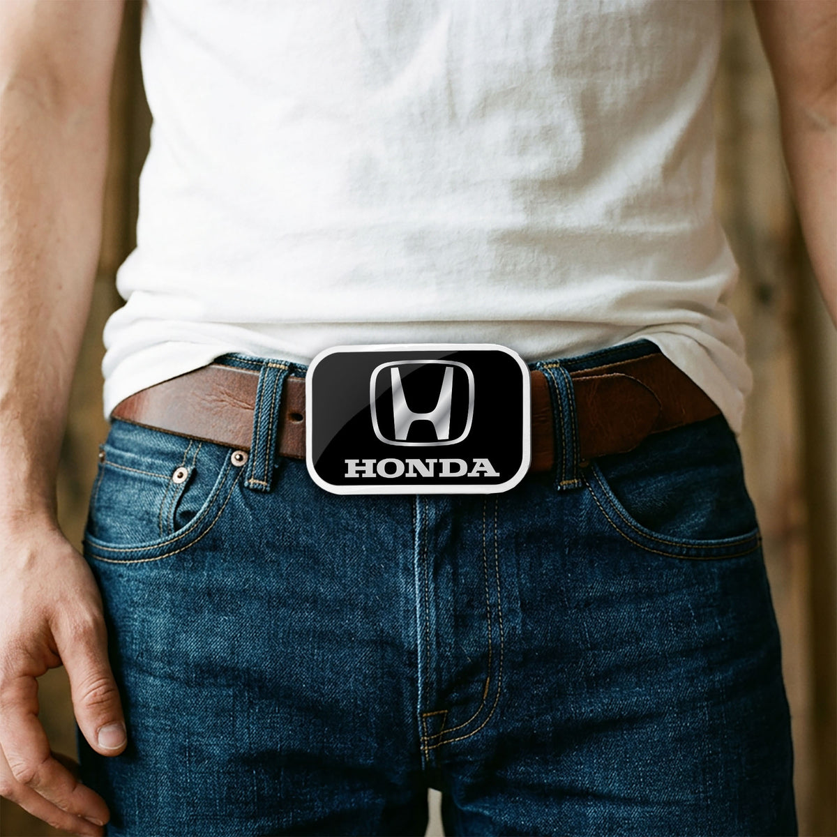 Honda Framed FCG Black/Silver - Chrome Rock Star Buckle Belt Buckles Honda