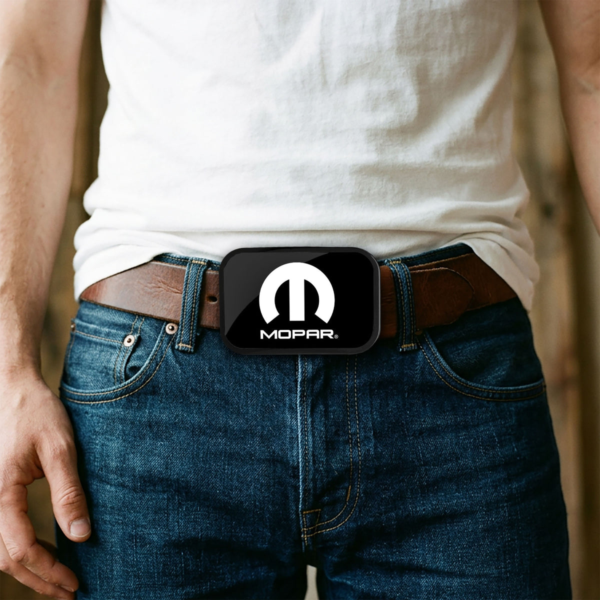 MOPAR Logo FCG Black White - Black Rock Star Buckle Belt Buckles Mopar
