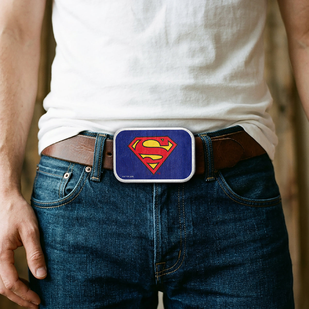 Superman Framed FCWood Blue - Matte Rock Star Buckle Belt Buckles DC Comics