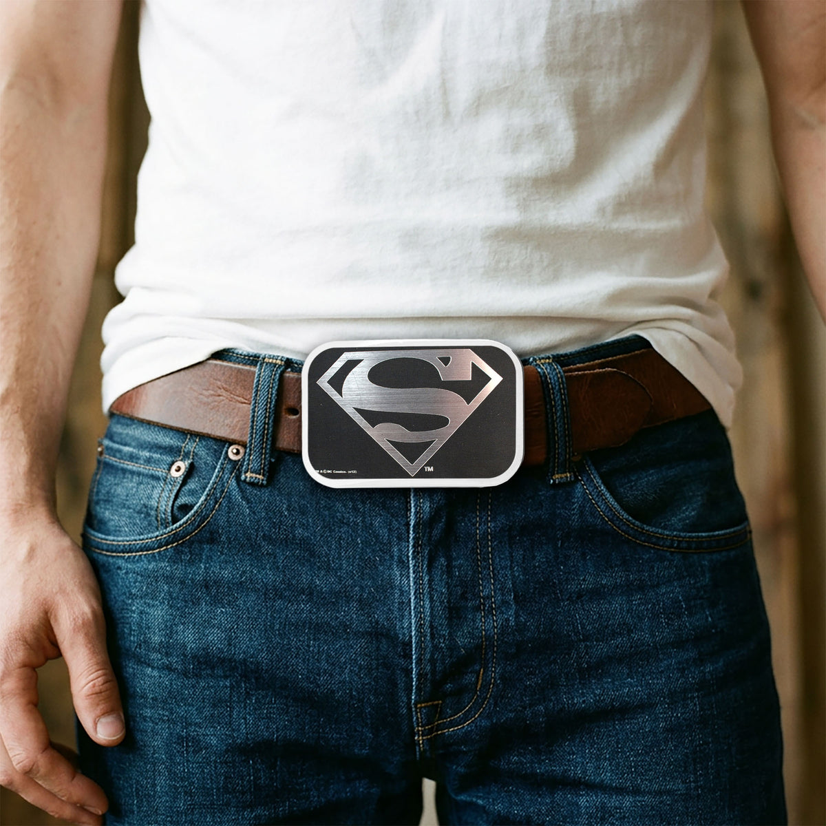 Superman Framed Reverse Brushed Silver - Chrome Rock Star Buckle Belt Buckles DC Comics